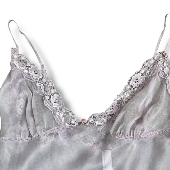 Skims Lace Triangle Silk Camisole Iris Mica Multi Large 12-14 100% Silk Purple - Picture 5 of 14